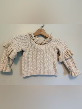 First Impressions Cream Cable-Knit Ruffle Sweater